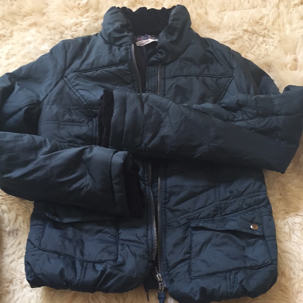 Free people vintage jacket size 6 forest green puffer EUC